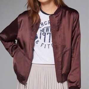 Abercrombie & Fitch Burgundy Satin Bomber Jacket